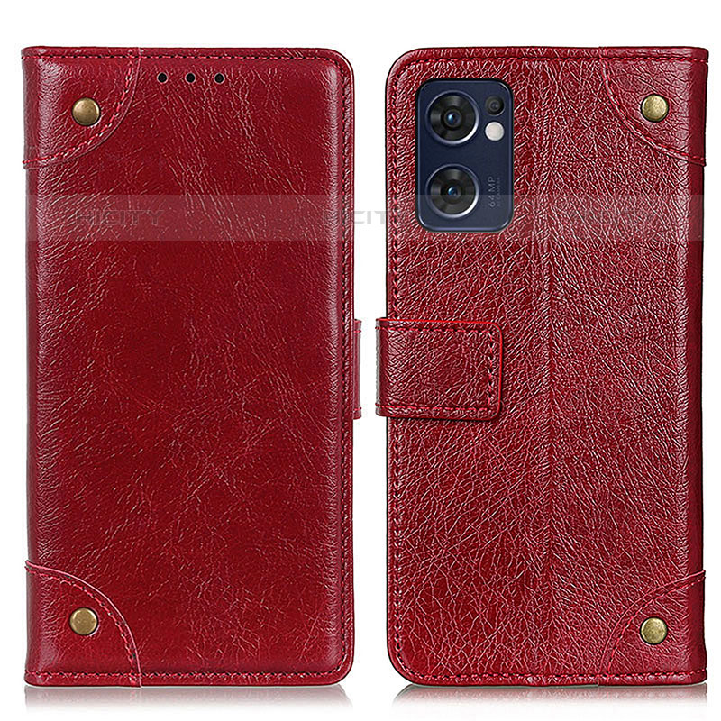 Custodia Portafoglio In Pelle Cover con Supporto K06Z per Oppo Reno7 5G Rosso