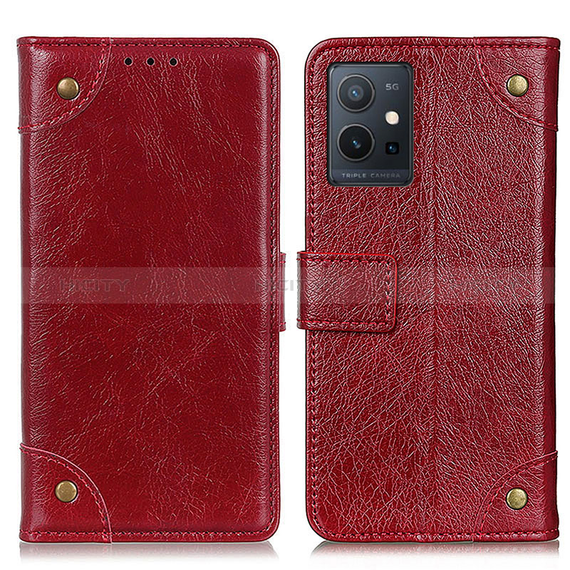 Custodia Portafoglio In Pelle Cover con Supporto K06Z per Vivo Y75 5G Rosso