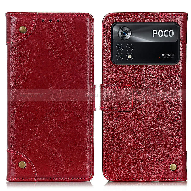 Custodia Portafoglio In Pelle Cover con Supporto K06Z per Xiaomi Poco X4 Pro 5G Rosso