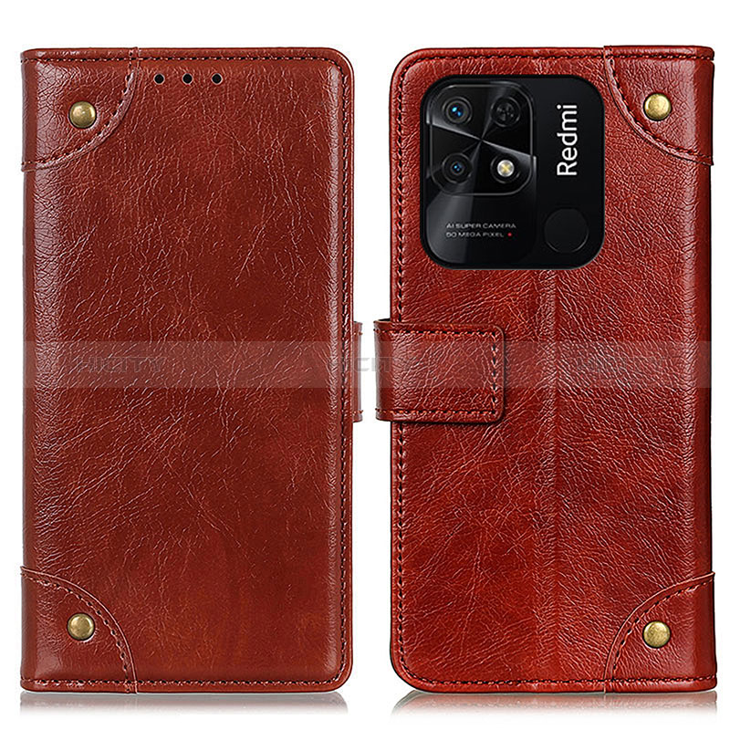 Custodia Portafoglio In Pelle Cover con Supporto K06Z per Xiaomi Redmi 10 India Marrone Chiaro