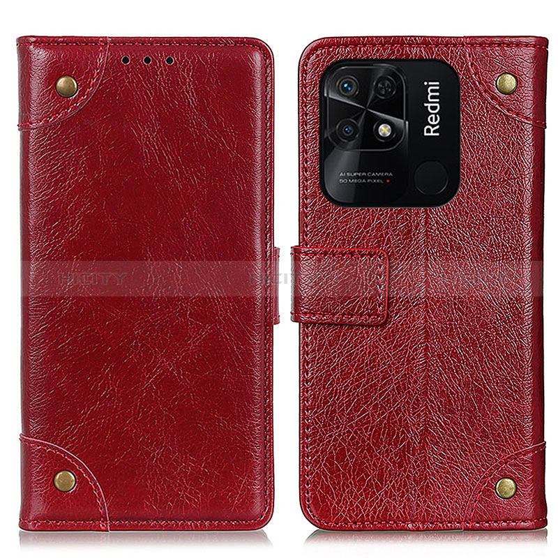 Custodia Portafoglio In Pelle Cover con Supporto K06Z per Xiaomi Redmi 10 India Rosso