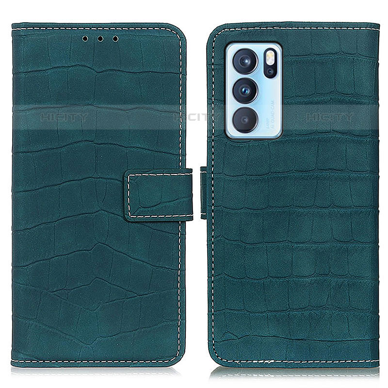 Custodia Portafoglio In Pelle Cover con Supporto K07Z per Oppo Reno6 Pro 5G India Verde