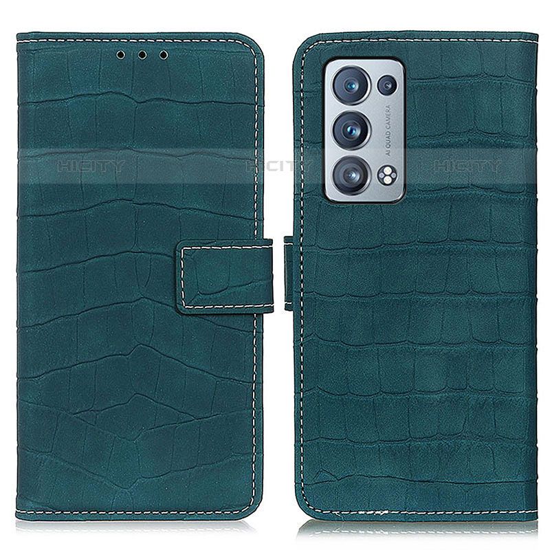 Custodia Portafoglio In Pelle Cover con Supporto K07Z per Oppo Reno6 Pro+ Plus 5G Verde