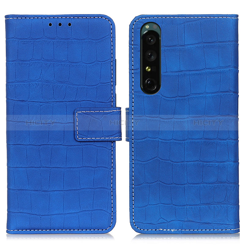 Custodia Portafoglio In Pelle Cover con Supporto K07Z per Sony Xperia 1 IV Blu