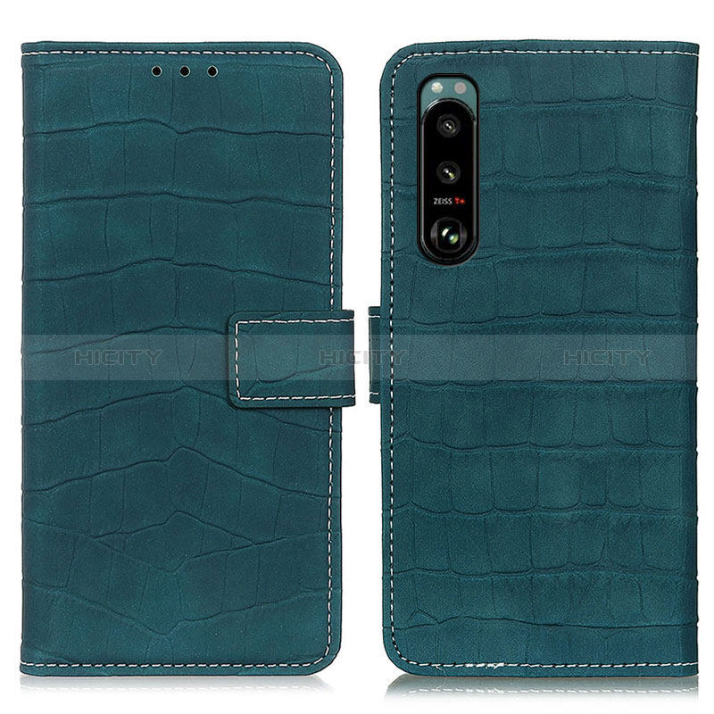 Custodia Portafoglio In Pelle Cover con Supporto K07Z per Sony Xperia 5 III SO-53B Verde