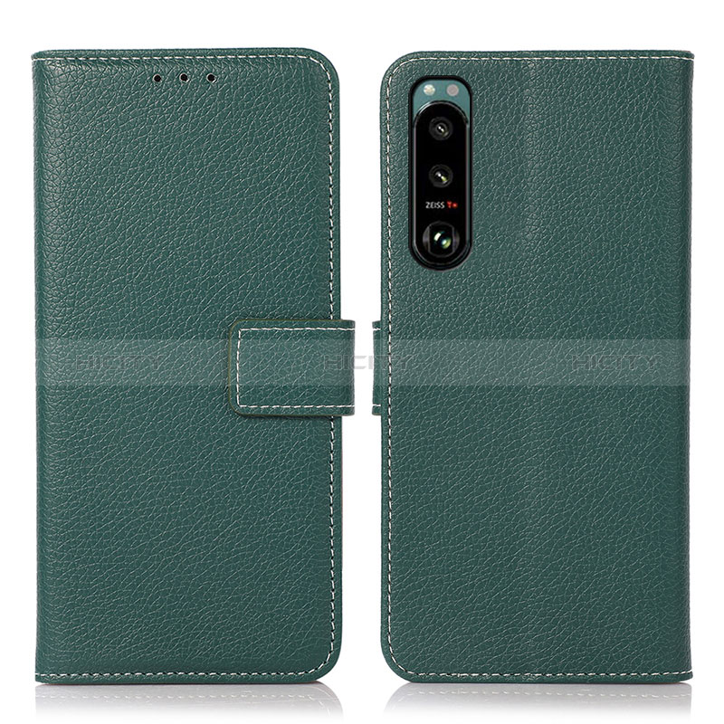 Custodia Portafoglio In Pelle Cover con Supporto K08Z per Sony Xperia 5 III Verde