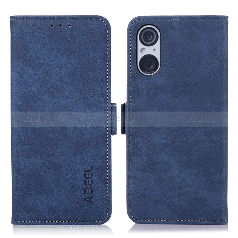 Custodia Portafoglio In Pelle Cover con Supporto K08Z per Sony Xperia 5 V Blu