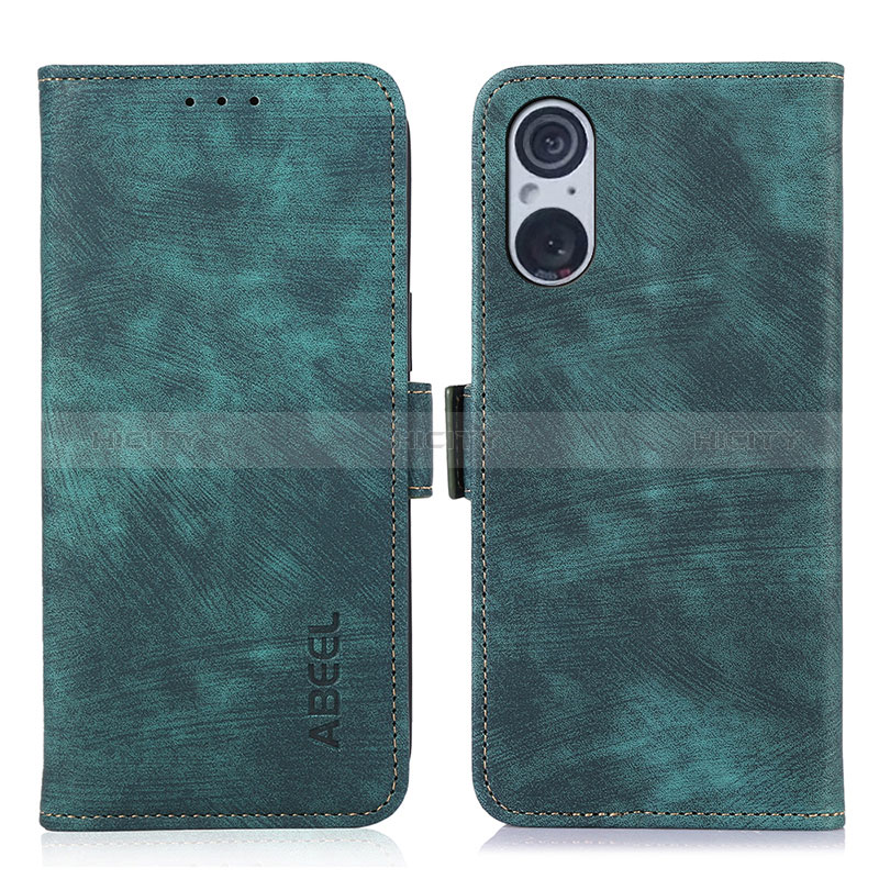 Custodia Portafoglio In Pelle Cover con Supporto K08Z per Sony Xperia 5 V Verde