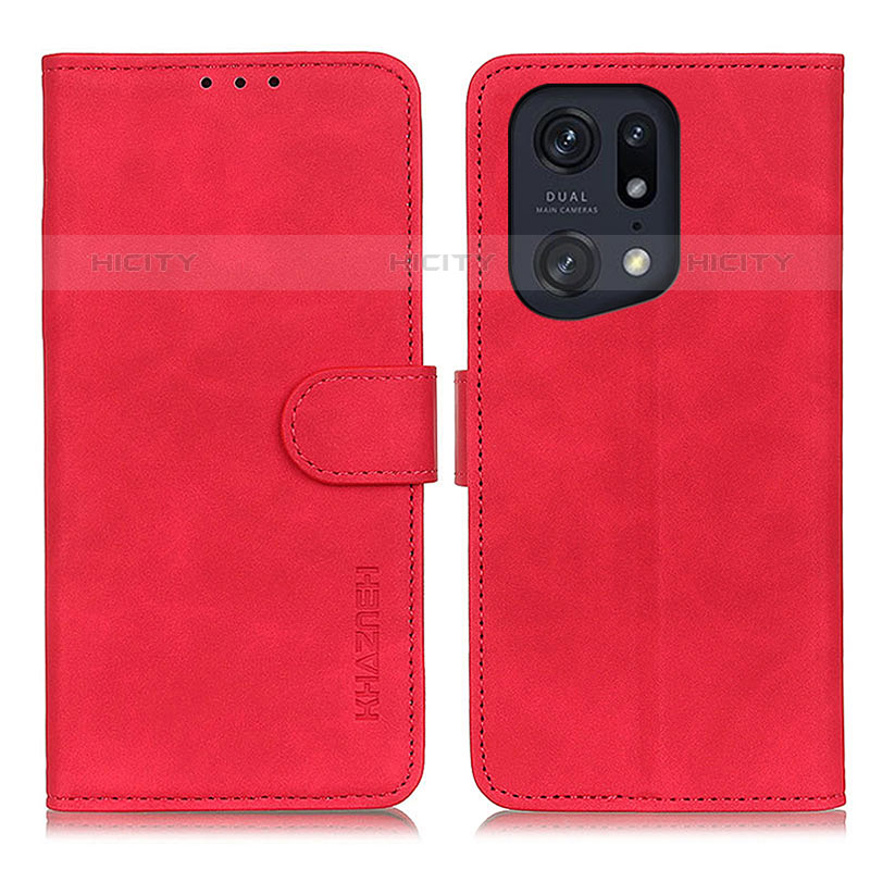 Custodia Portafoglio In Pelle Cover con Supporto K09Z per Oppo Find X5 Pro 5G Rosso