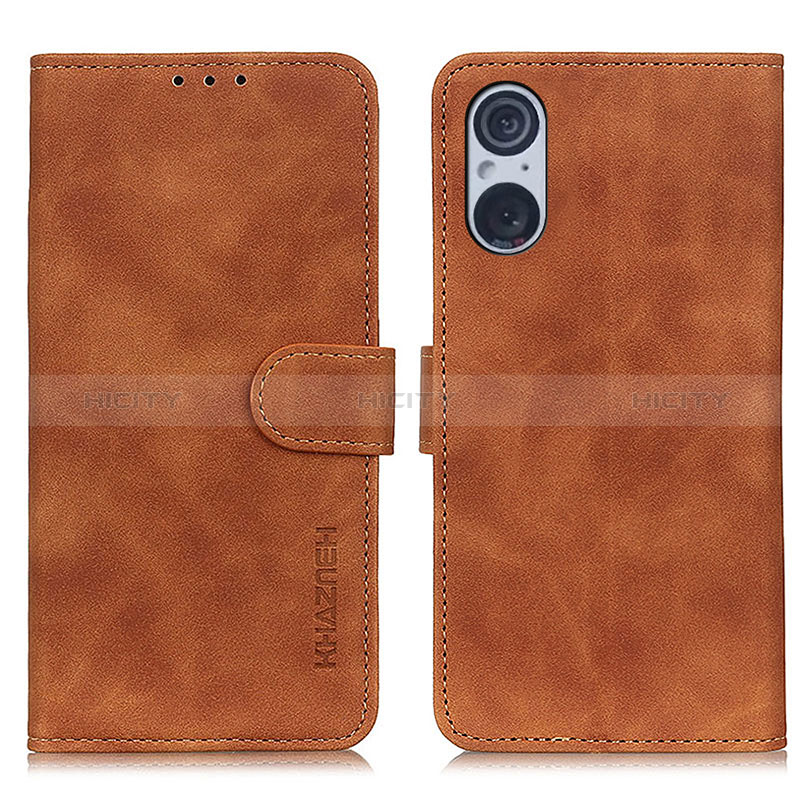 Custodia Portafoglio In Pelle Cover con Supporto K09Z per Sony Xperia 5 V Marrone