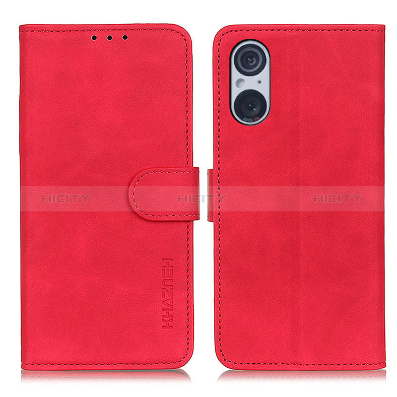 Custodia Portafoglio In Pelle Cover con Supporto K09Z per Sony Xperia 5 V Rosso