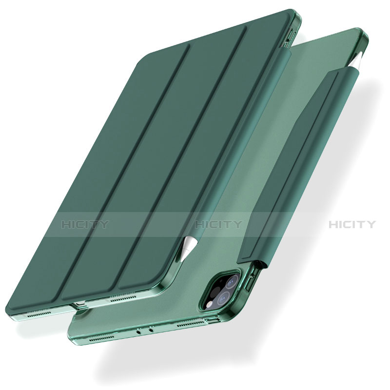 Custodia Portafoglio In Pelle Cover con Supporto L01 per Apple iPad Pro 12.9 (2021) Verde