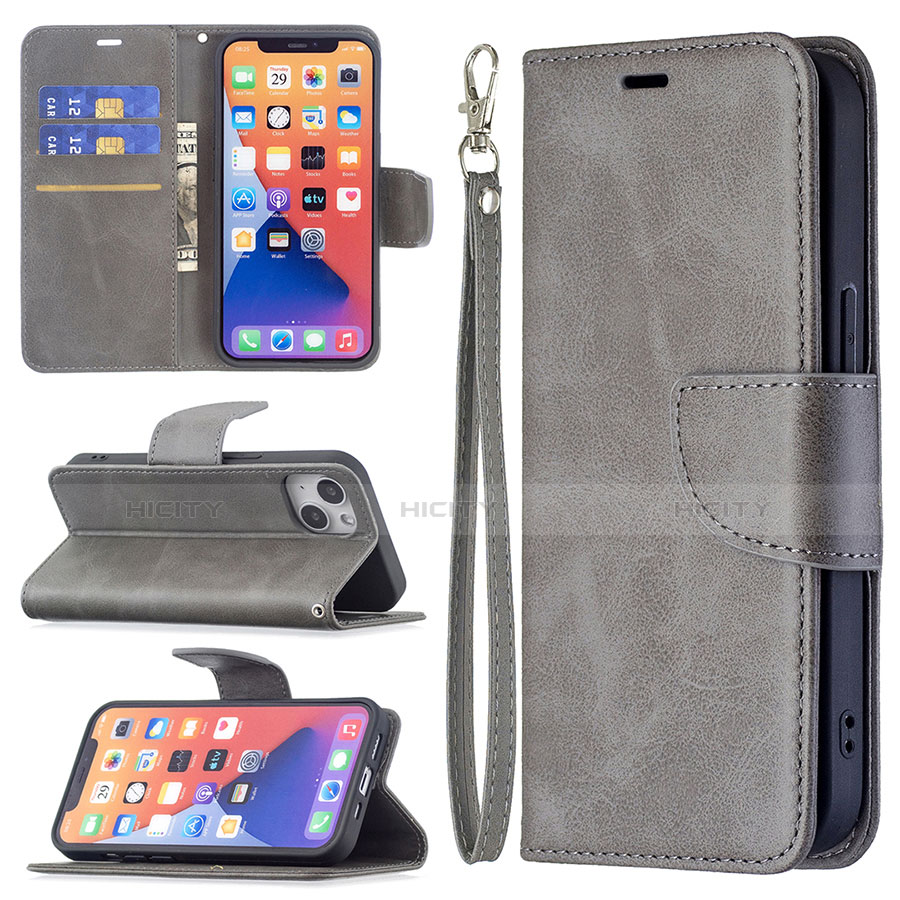 Custodia Portafoglio In Pelle Cover con Supporto L01 per Apple iPhone 13 Grigio