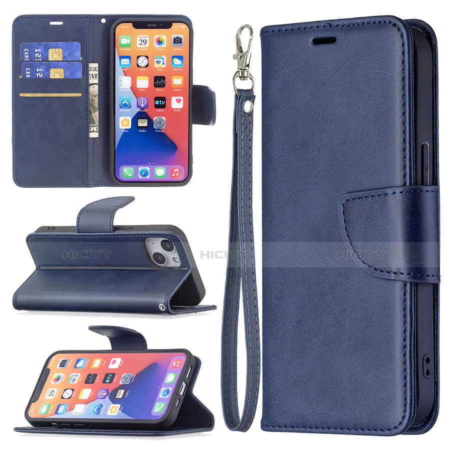 Custodia Portafoglio In Pelle Cover con Supporto L01 per Apple iPhone 13 Mini Blu