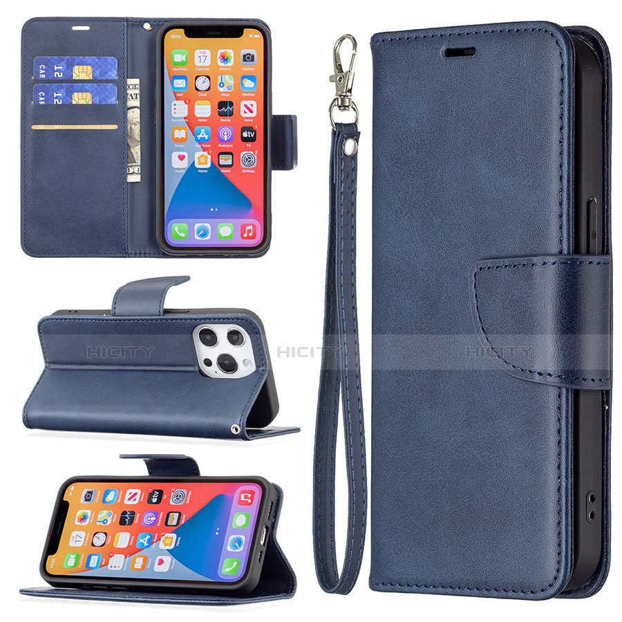 Custodia Portafoglio In Pelle Cover con Supporto L01 per Apple iPhone 13 Pro Blu