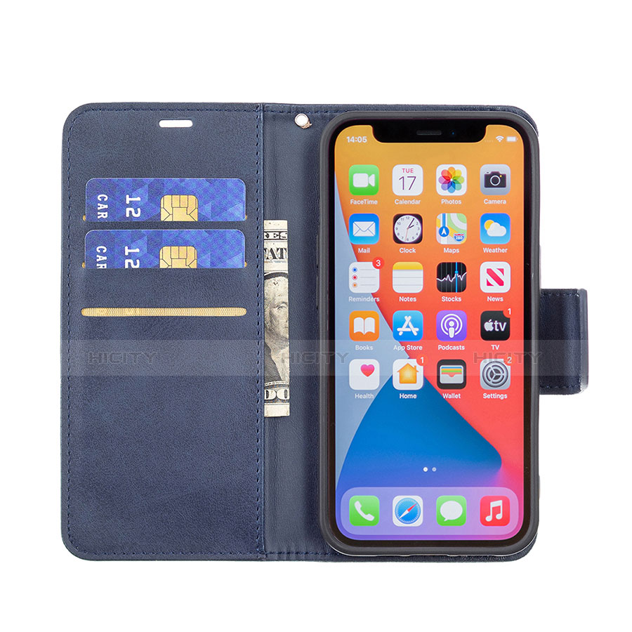 Custodia Portafoglio In Pelle Cover con Supporto L01 per Apple iPhone 13 Pro Blu