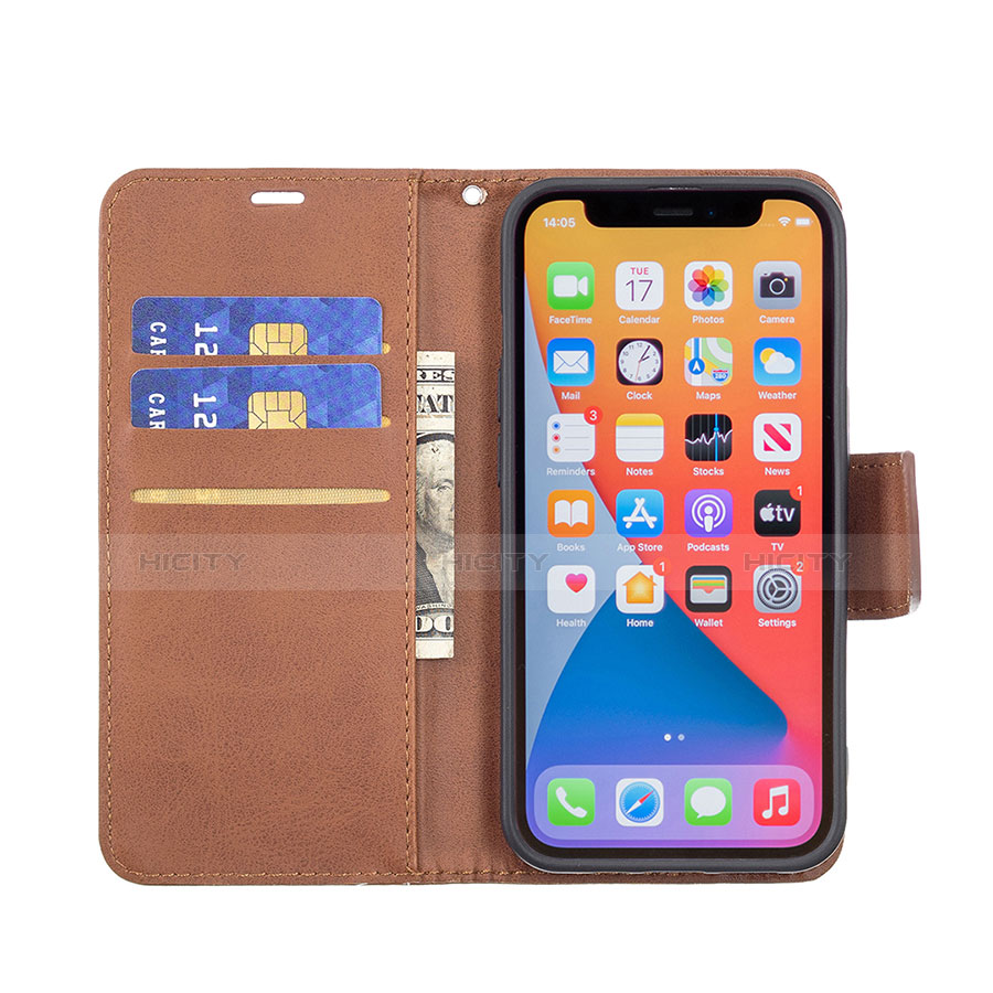 Custodia Portafoglio In Pelle Cover con Supporto L01 per Apple iPhone 13 Pro Marrone