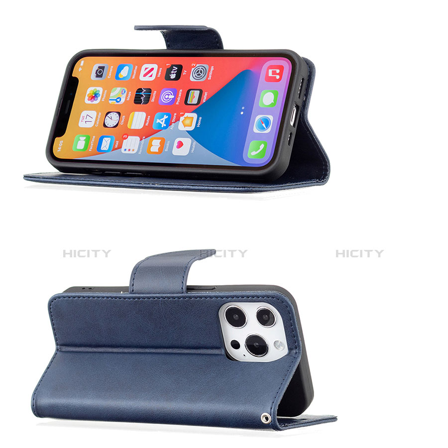 Custodia Portafoglio In Pelle Cover con Supporto L01 per Apple iPhone 13 Pro Max Blu