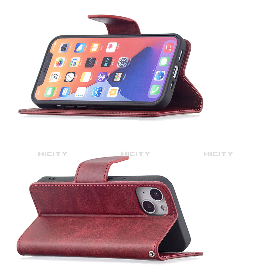 Custodia Portafoglio In Pelle Cover con Supporto L01 per Apple iPhone 13 Rosso