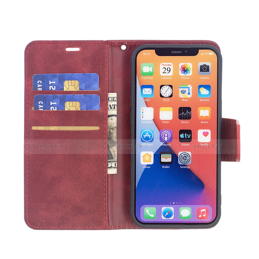 Custodia Portafoglio In Pelle Cover con Supporto L01 per Apple iPhone 13 Rosso