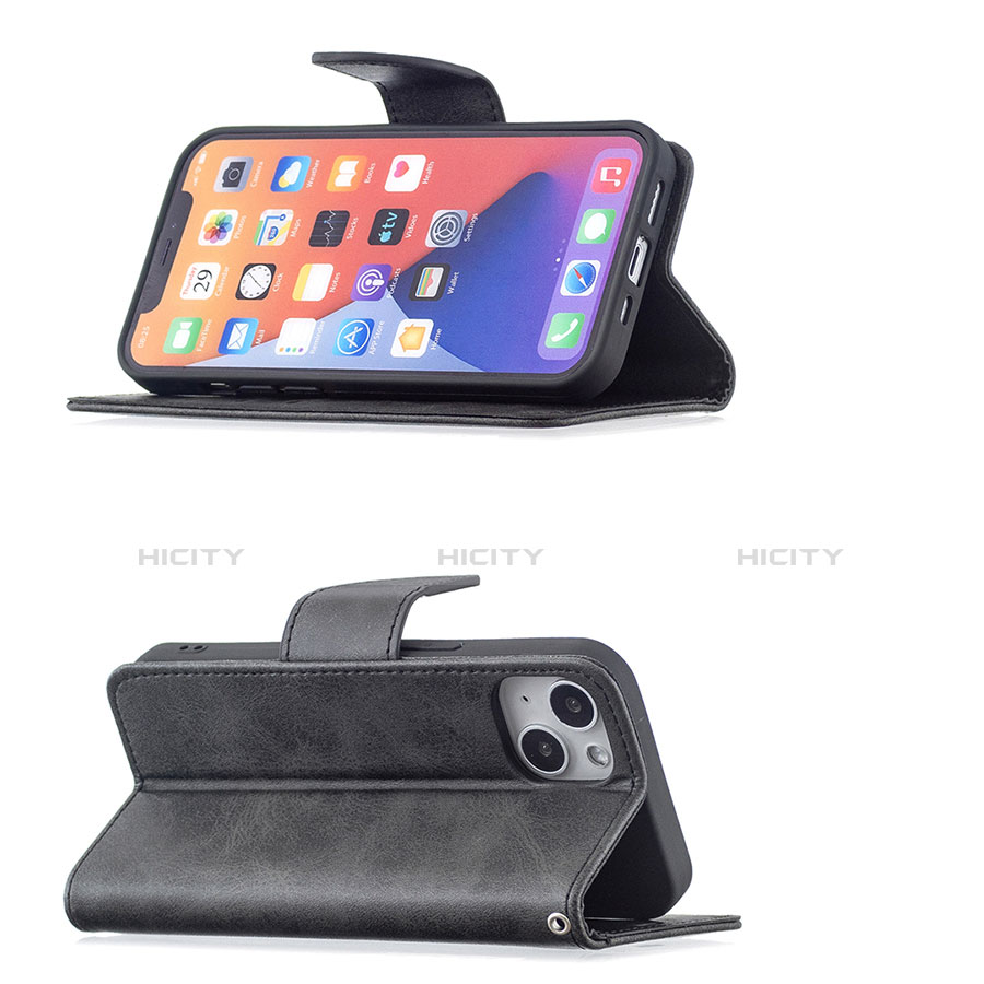 Custodia Portafoglio In Pelle Cover con Supporto L01 per Apple iPhone 14 Plus Nero