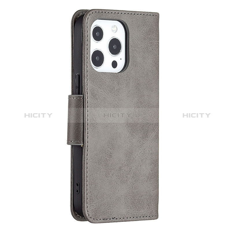 Custodia Portafoglio In Pelle Cover con Supporto L01 per Apple iPhone 14 Pro Grigio Scuro