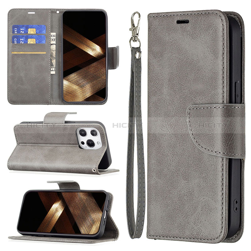 Custodia Portafoglio In Pelle Cover con Supporto L01 per Apple iPhone 14 Pro Max Grigio Scuro