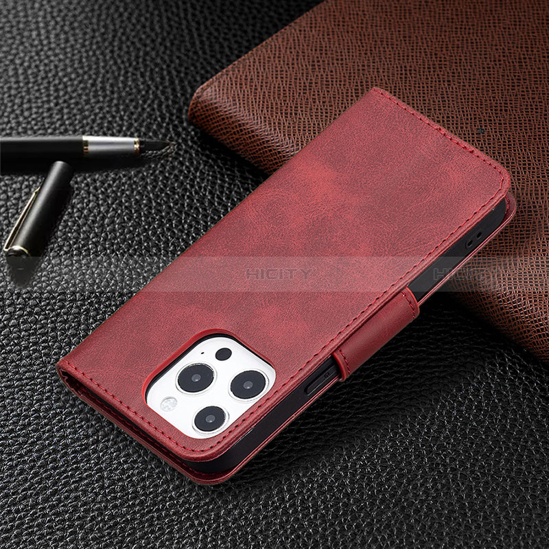 Custodia Portafoglio In Pelle Cover con Supporto L01 per Apple iPhone 14 Pro Rosso