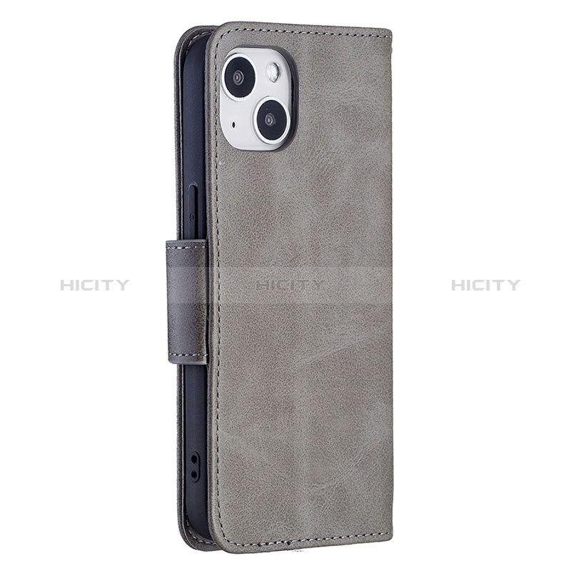 Custodia Portafoglio In Pelle Cover con Supporto L01 per Apple iPhone 15 Grigio