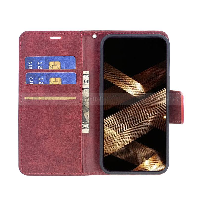 Custodia Portafoglio In Pelle Cover con Supporto L01 per Apple iPhone 15 Plus Rosso