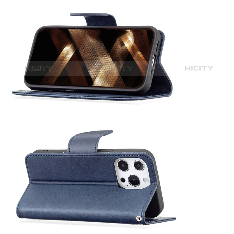 Custodia Portafoglio In Pelle Cover con Supporto L01 per Apple iPhone 15 Pro Max Blu