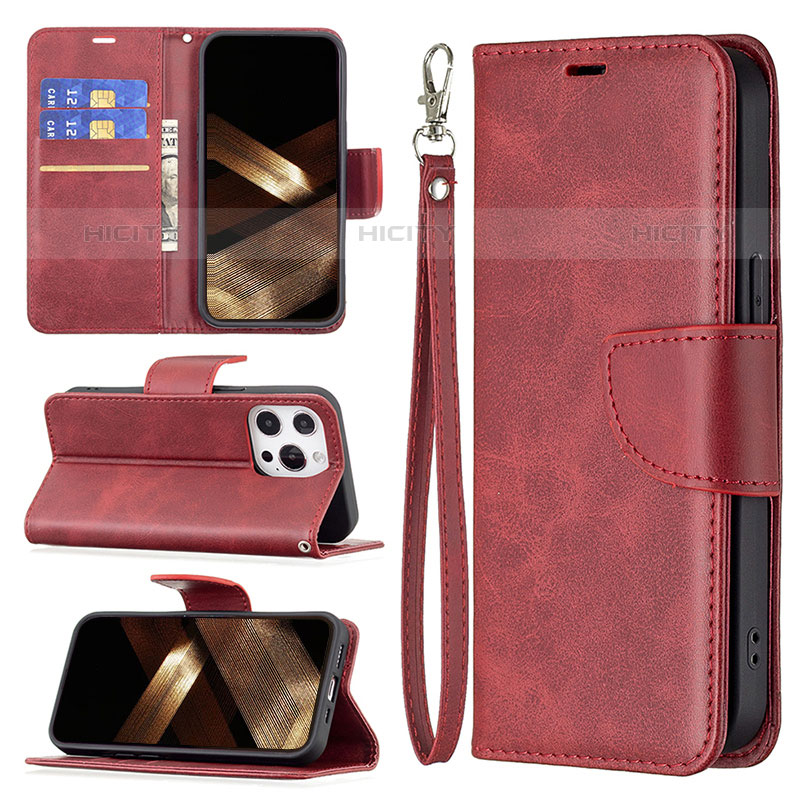 Custodia Portafoglio In Pelle Cover con Supporto L01 per Apple iPhone 15 Pro Rosso