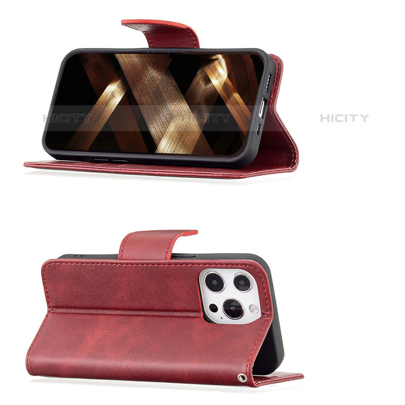 Custodia Portafoglio In Pelle Cover con Supporto L01 per Apple iPhone 15 Pro Rosso