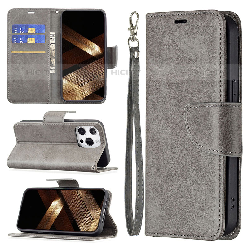 Custodia Portafoglio In Pelle Cover con Supporto L01 per Apple iPhone 16 Pro Max Grigio Scuro