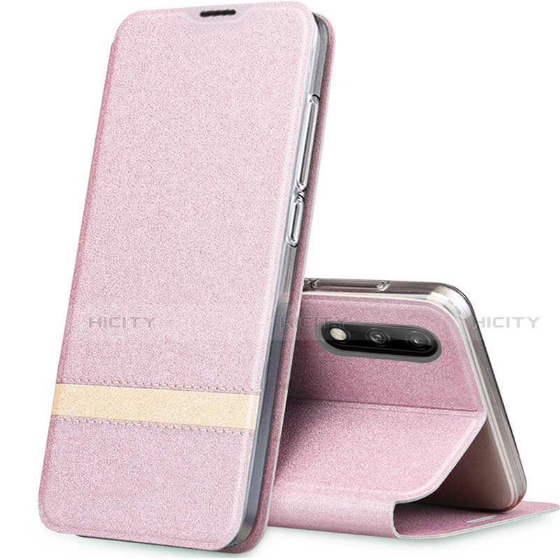 Custodia Portafoglio In Pelle Cover con Supporto L01 per Huawei Enjoy 10 Oro Rosa