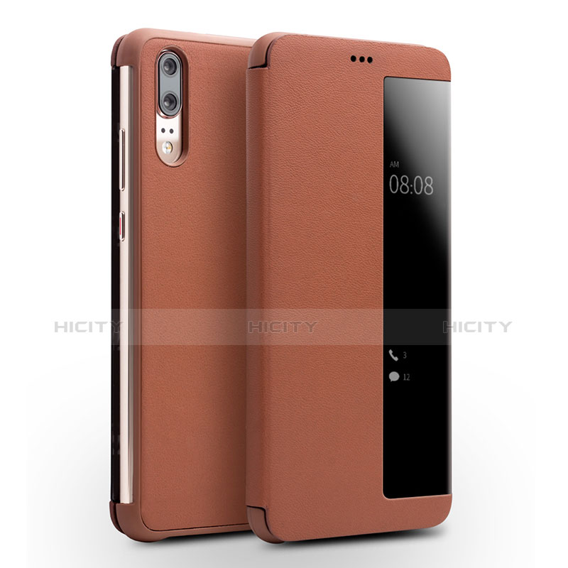 Custodia Portafoglio In Pelle Cover con Supporto L01 per Huawei P20 Marrone