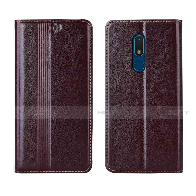 Custodia Portafoglio In Pelle Cover con Supporto L01 per Nokia C3 Marrone