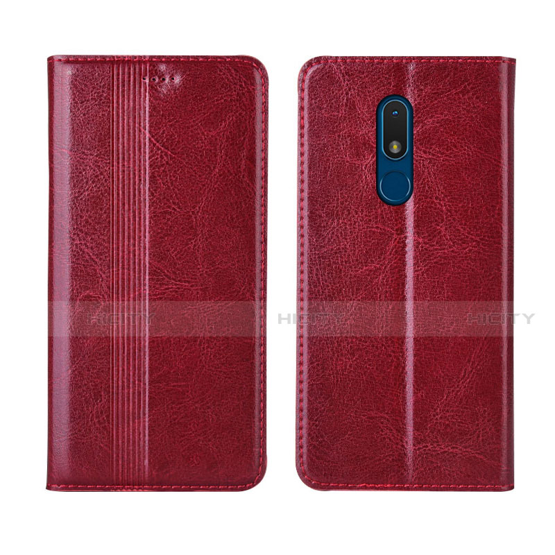 Custodia Portafoglio In Pelle Cover con Supporto L01 per Nokia C3 Rosso