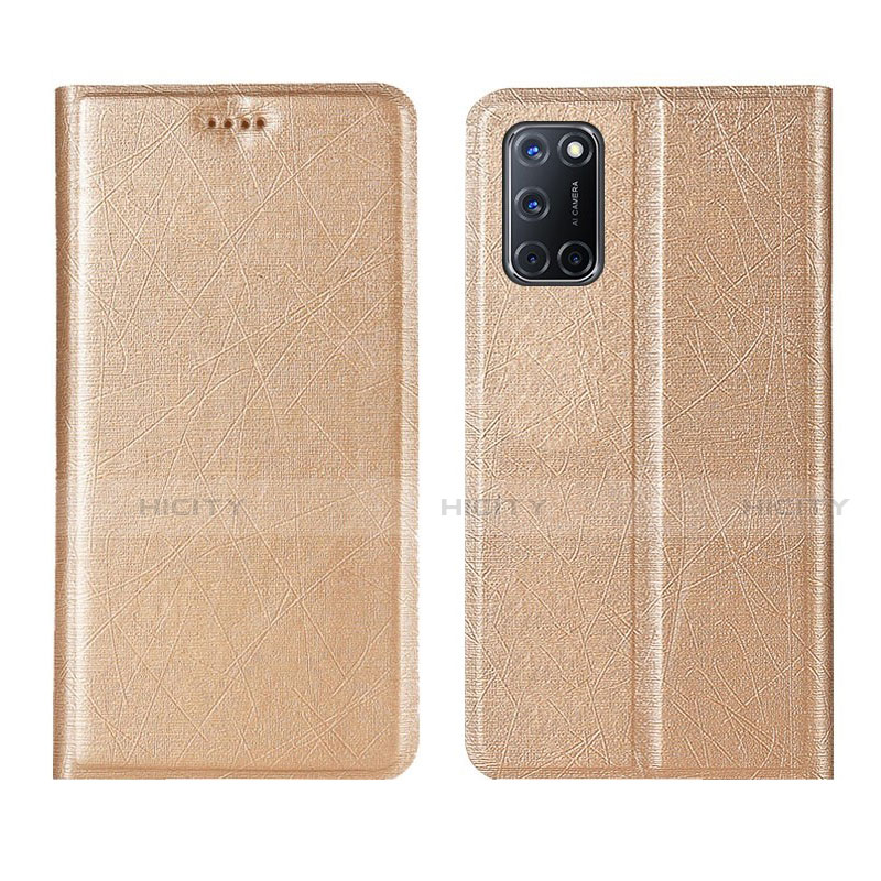 Custodia Portafoglio In Pelle Cover con Supporto L01 per Oppo A52 Oro