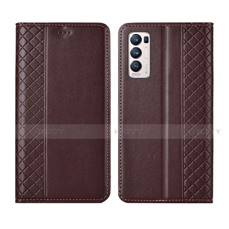 Custodia Portafoglio In Pelle Cover con Supporto L01 per Oppo Find X3 Neo 5G Marrone