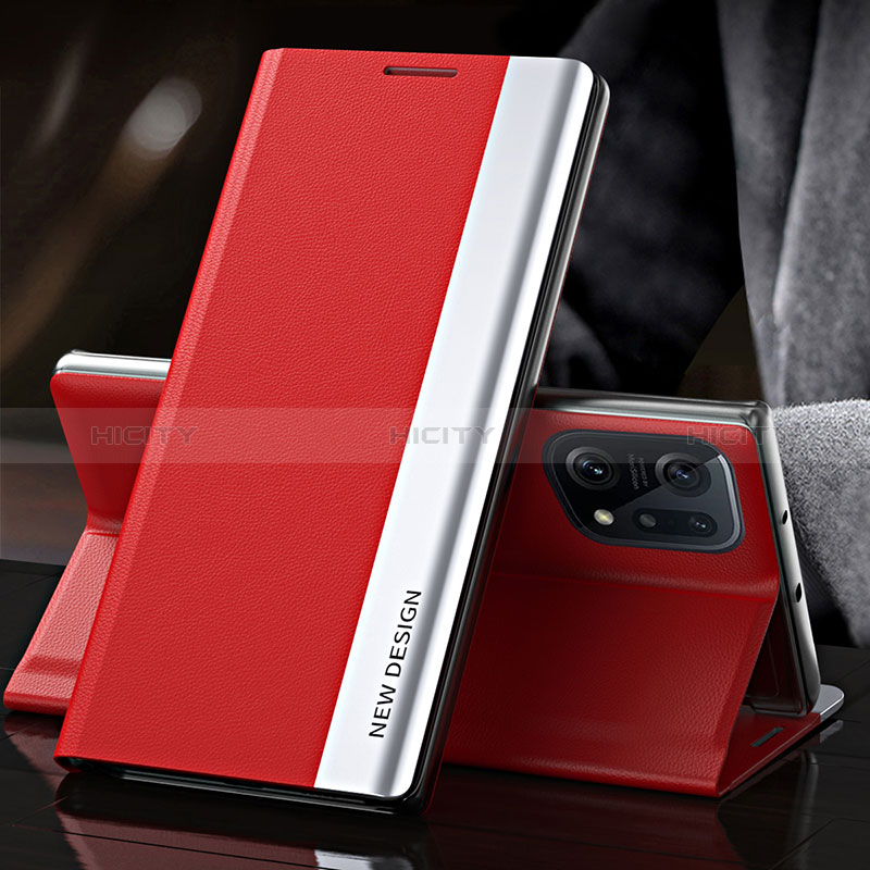 Custodia Portafoglio In Pelle Cover con Supporto L01 per Oppo Find X5 5G Rosso