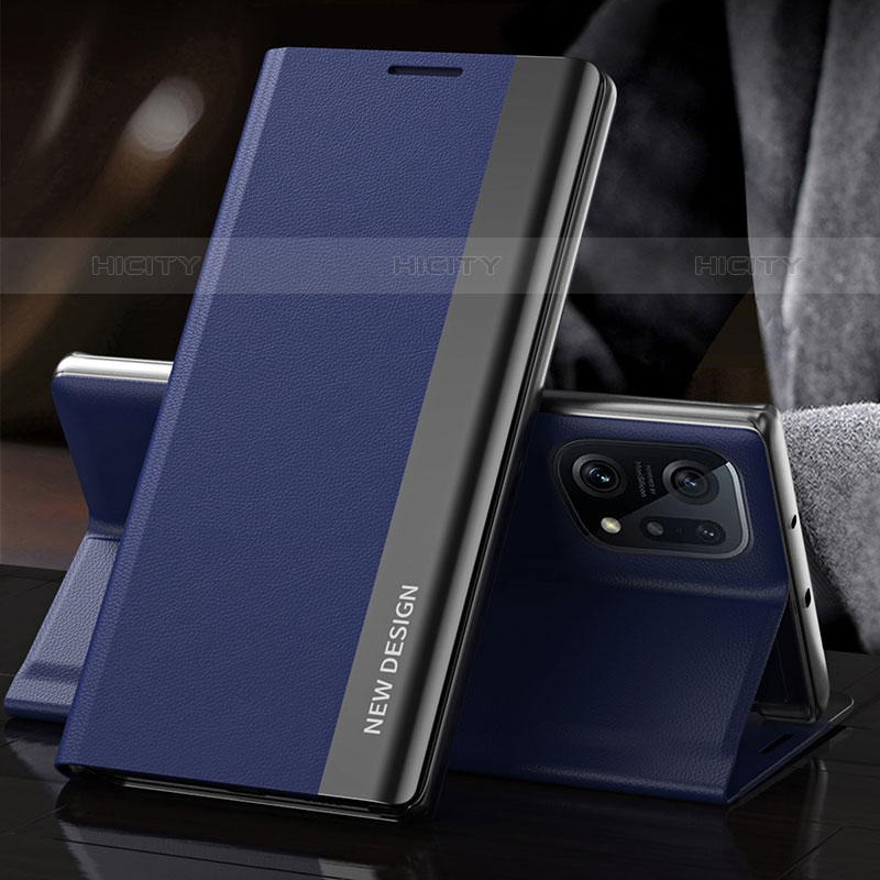 Custodia Portafoglio In Pelle Cover con Supporto L01 per Oppo Find X5 Pro 5G Blu