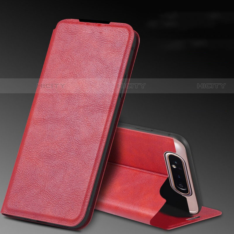 Custodia Portafoglio In Pelle Cover con Supporto L01 per Samsung Galaxy A80 Rosso