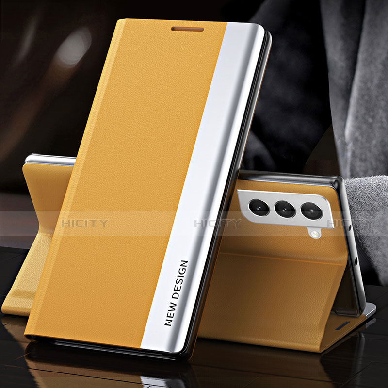 Custodia Portafoglio In Pelle Cover con Supporto L01 per Samsung Galaxy S21 5G Giallo