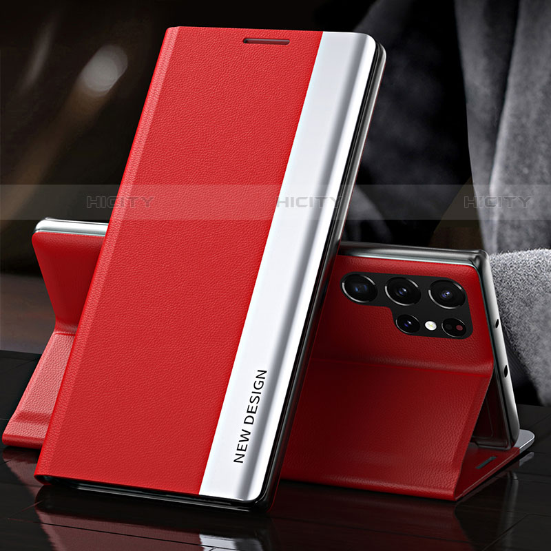 Custodia Portafoglio In Pelle Cover con Supporto L01 per Samsung Galaxy S23 Ultra 5G Rosso