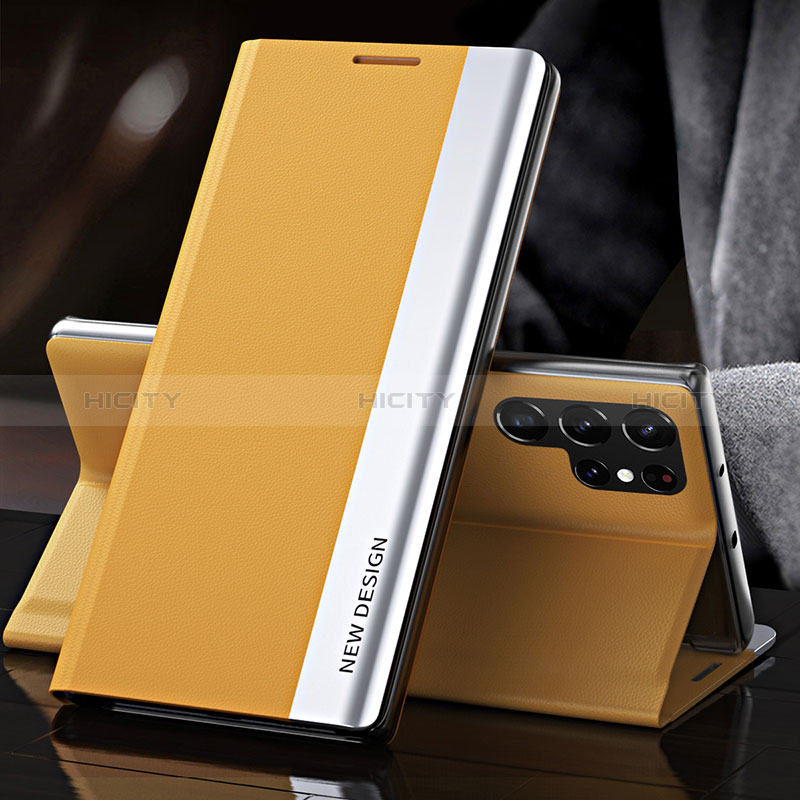 Custodia Portafoglio In Pelle Cover con Supporto L01 per Samsung Galaxy S24 Ultra 5G Giallo