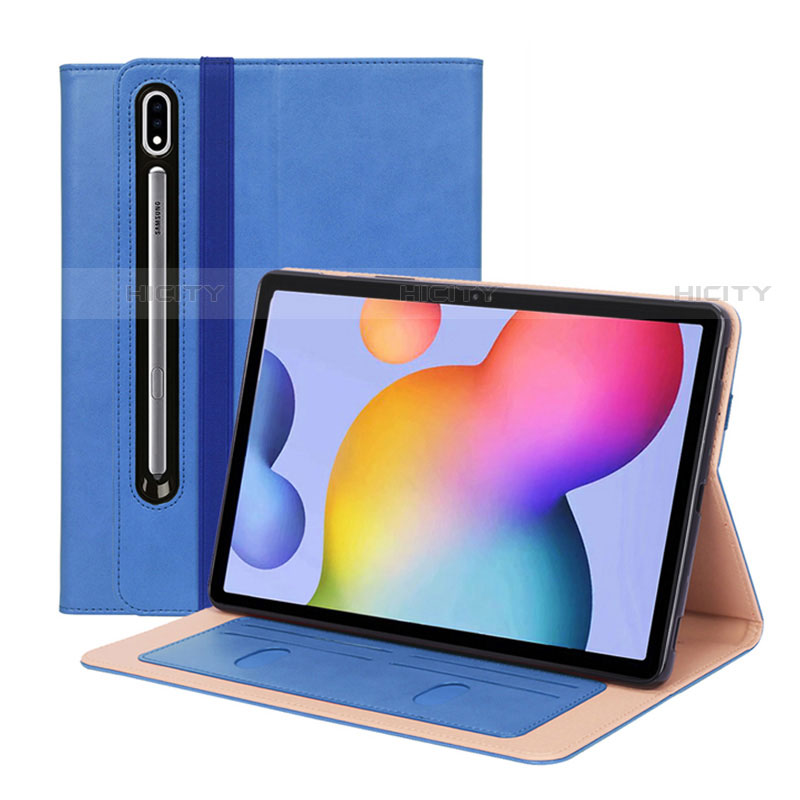 Custodia Portafoglio In Pelle Cover con Supporto L01 per Samsung Galaxy Tab S7 11 Wi-Fi SM-T870 Blu