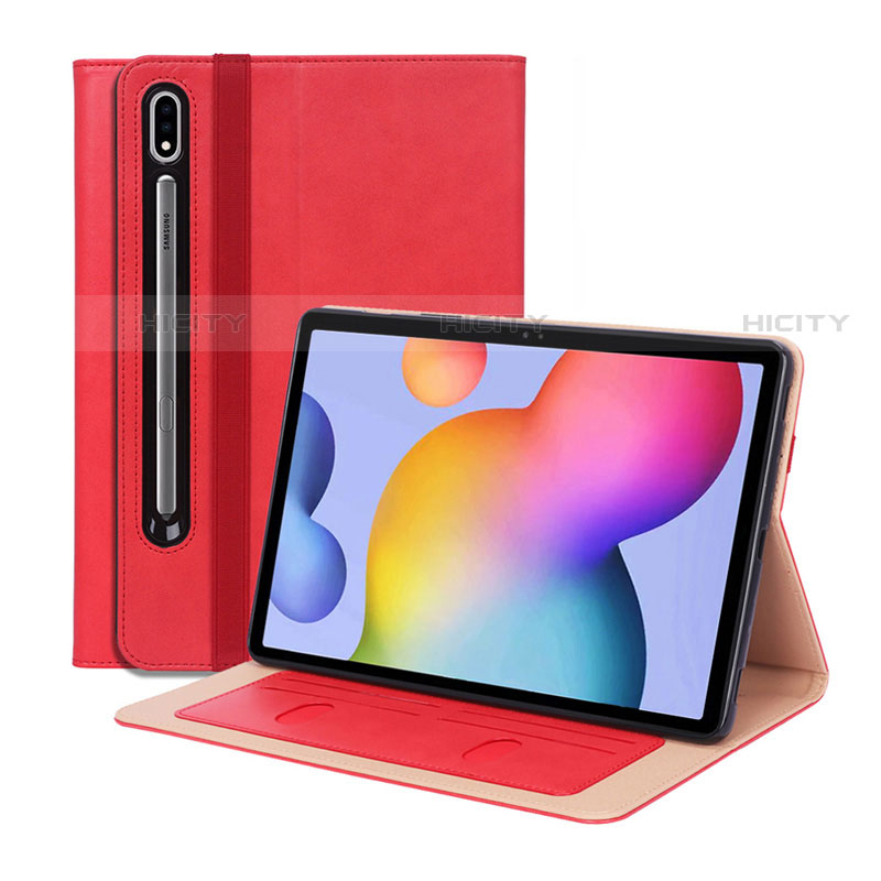 Custodia Portafoglio In Pelle Cover con Supporto L01 per Samsung Galaxy Tab S7 Plus 12.4 Wi-Fi SM-T970 Rosso