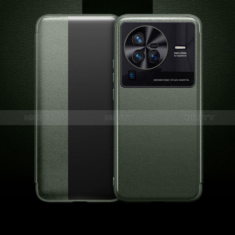 Custodia Portafoglio In Pelle Cover con Supporto L01 per Vivo X80 Pro 5G Verde