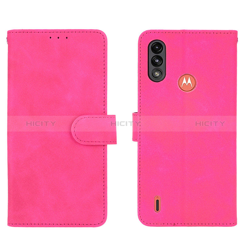 Custodia Portafoglio In Pelle Cover con Supporto L01Z per Motorola Moto E7 Power Rosa Caldo